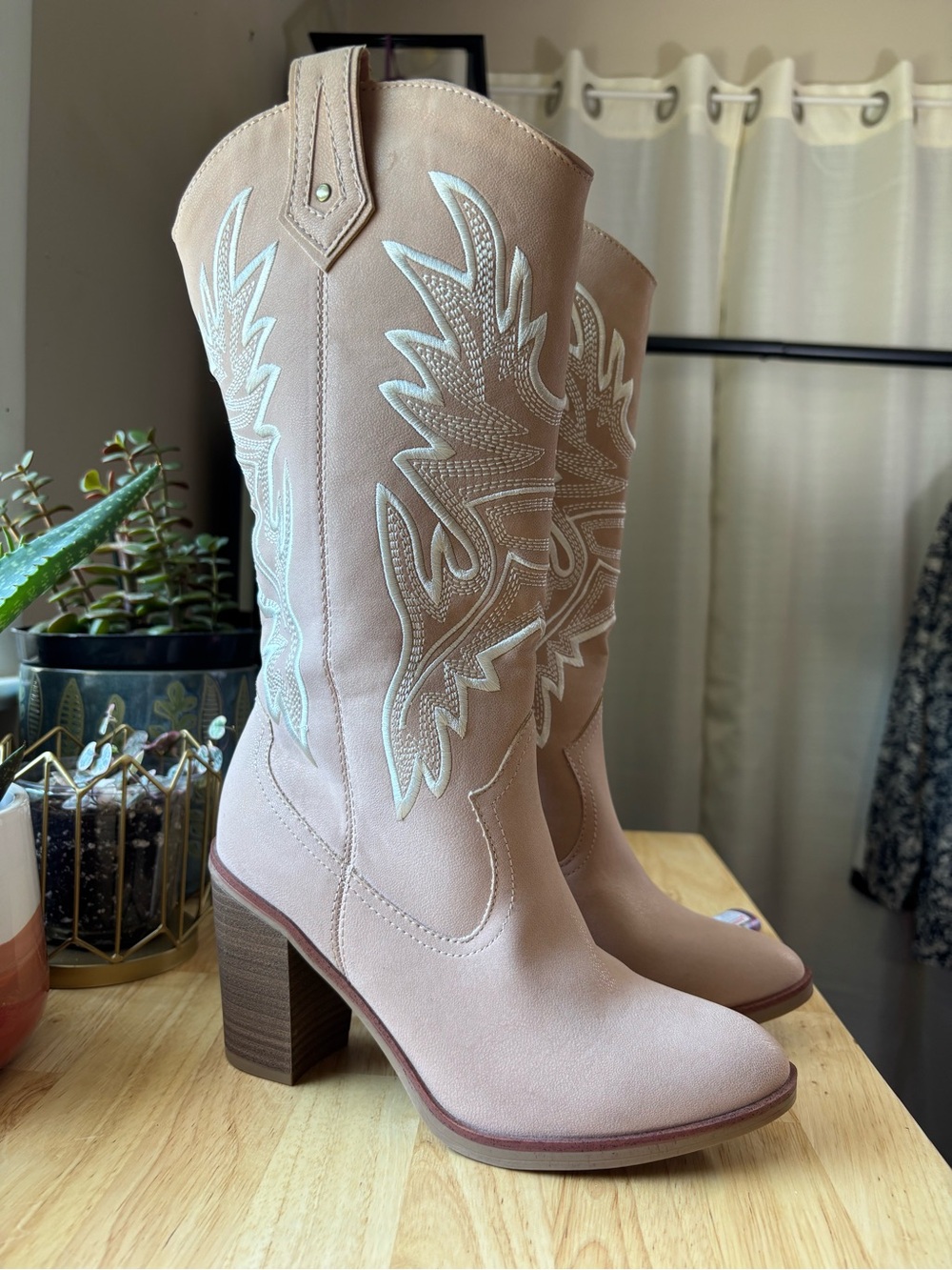 NWOT Altar'd State Pink Western Embroidered Mid-Calf Boots - Picture 2 of 8